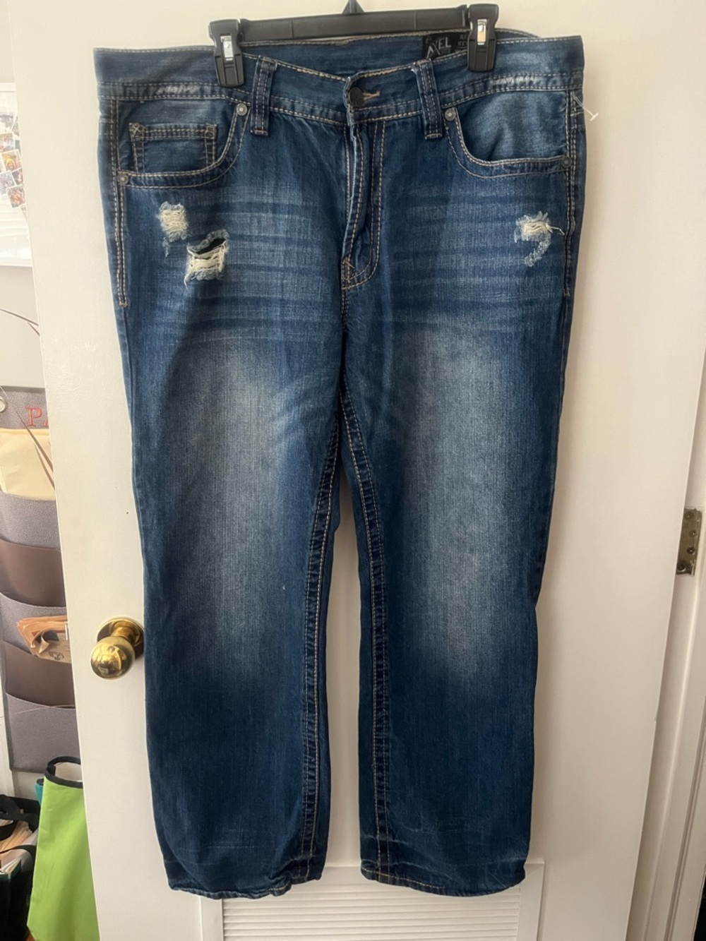 T.K. Axel Men's Relaxed Straight Fit Distressed Dark Blue Jeans